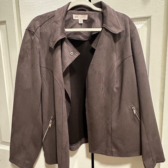 Philosophy Notch Lapel Faux Suede Motorcycle Jacket | Size: 2X - Picture 2 of 3